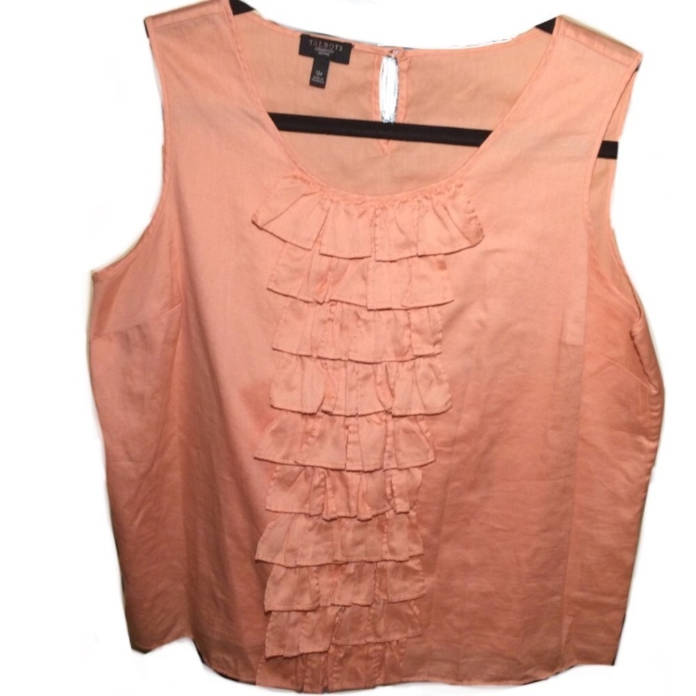 🎒 BTS SALE 📚 Talbots Peach Front Ruffles Sleeveless Tank, 100% Cotton, [Size 12